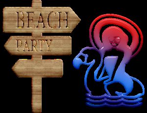 beach party sign, beach, girl on flotation